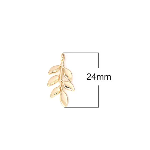 Pendants, Branch, 6-Leaf, Gold Plated, Alloy, 24mm