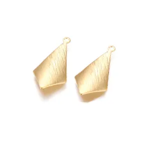 Pendants, Brass, Rhombus, Textured, Gold Plated, 25mm