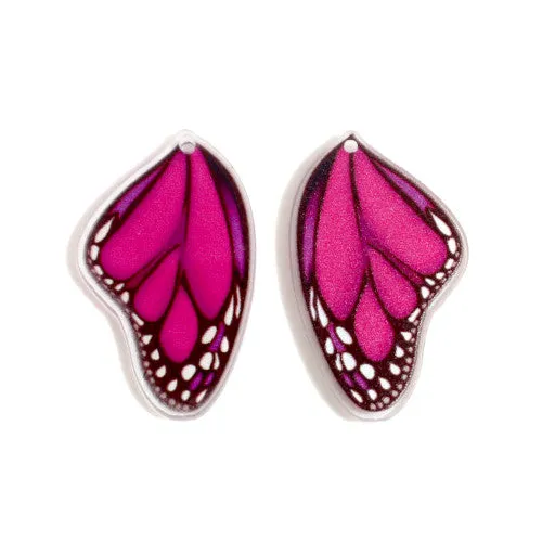 Pendants, Butterfly Wings, Fuchsia, Resin, 36mm