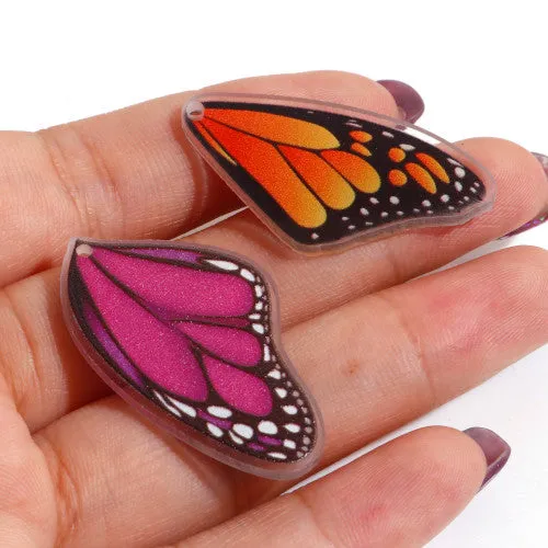 Pendants, Butterfly Wings, Fuchsia, Resin, 36mm