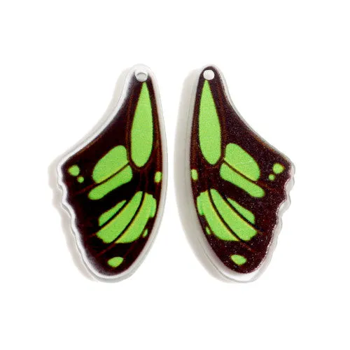 Pendants, Butterfly Wings, Green, Resin, 36mm