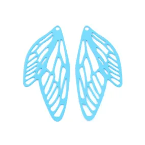 Pendants, Butterfly Wings, Laser-Cut, Blue, Enameled, Alloy, 50mm