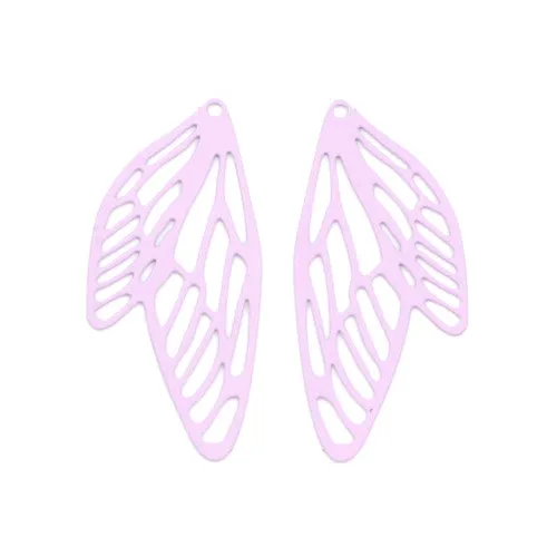 Pendants, Butterfly Wings, Laser-Cut, Lilac, Enameled, Alloy, 50mm