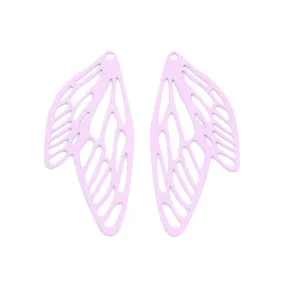 Pendants, Butterfly Wings, Laser-Cut, Lilac, Enameled, Alloy, 50mm