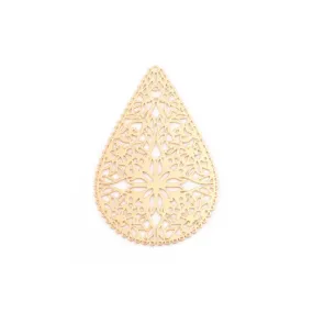 Pendants, Teardrop, Laser-Cut, Filigree, Golden, Enameled, Iron, 40mm