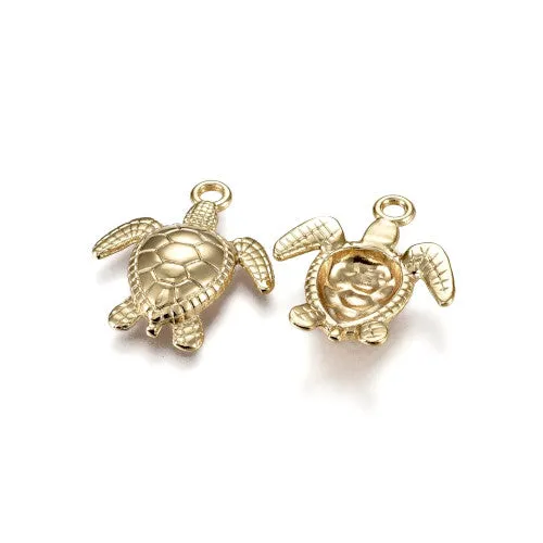 Pendants, Tibetan Style, Sea Turtle, Single-Sided, 14K Gold Plated, Alloy, 28.5mm