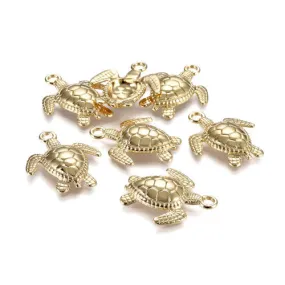 Pendants, Tibetan Style, Sea Turtle, Single-Sided, 14K Gold Plated, Alloy, 28.5mm