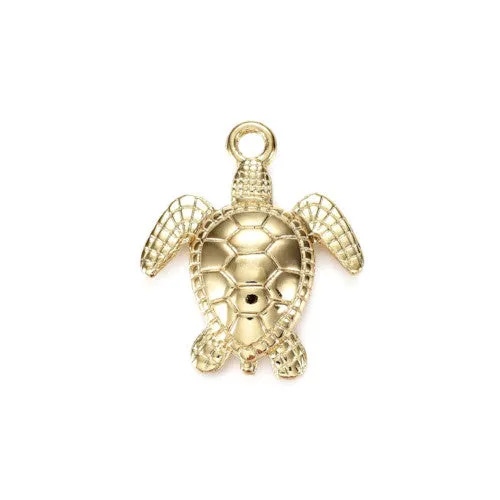 Pendants, Tibetan Style, Sea Turtle, Single-Sided, 14K Gold Plated, Alloy, 28.5mm