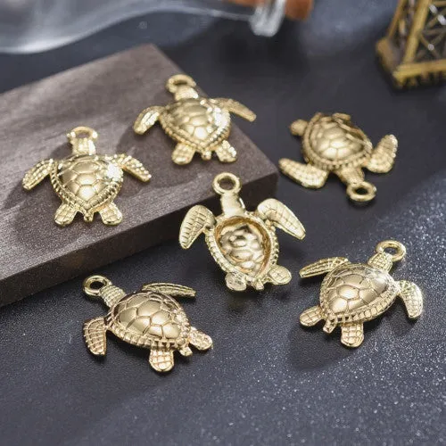 Pendants, Tibetan Style, Sea Turtle, Single-Sided, 14K Gold Plated, Alloy, 28.5mm