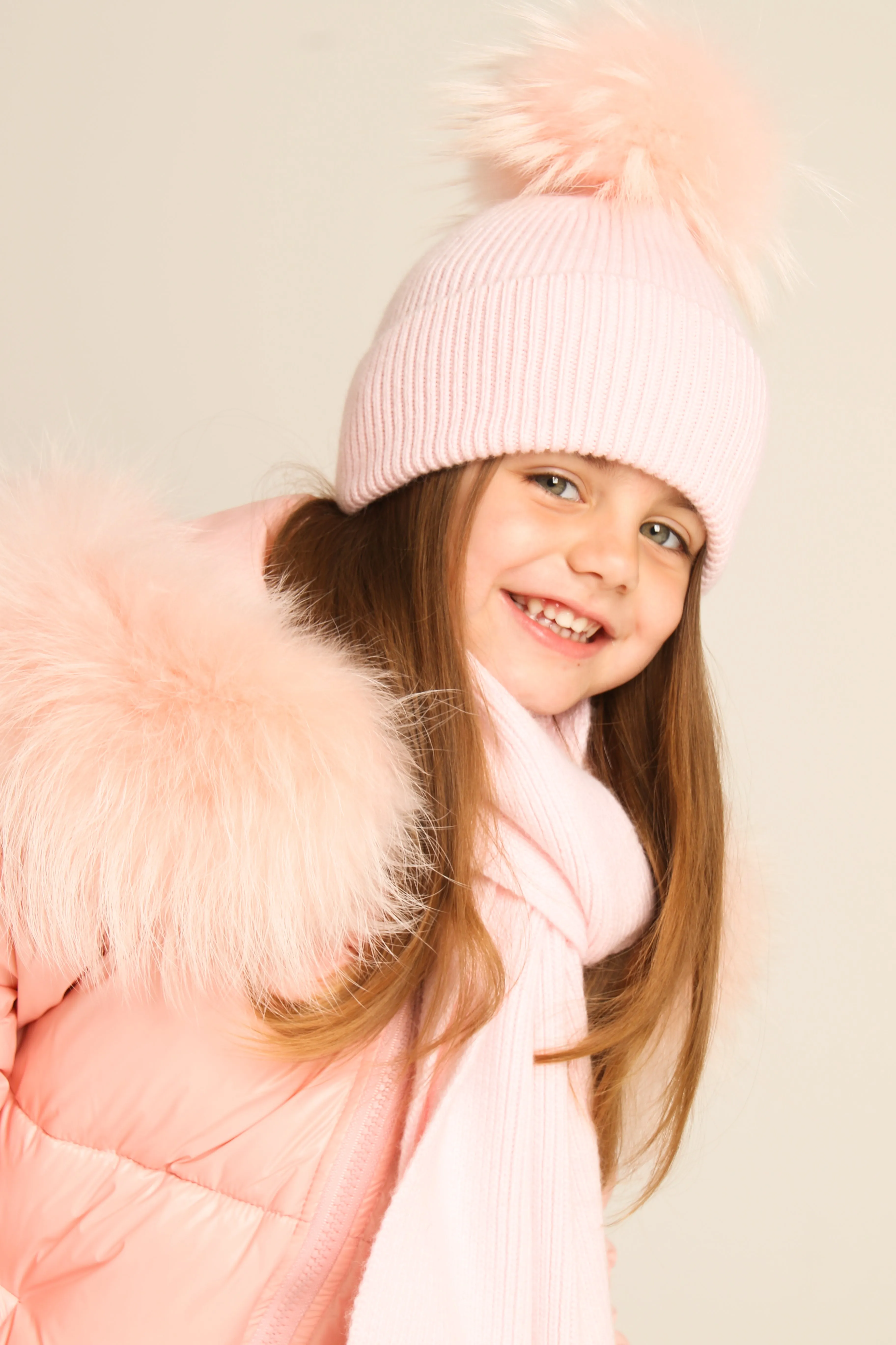 Pink Down Coat with Raccoon Fur Trim