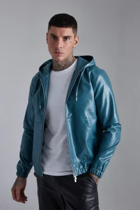 Pu Bomber Jacket With Hood