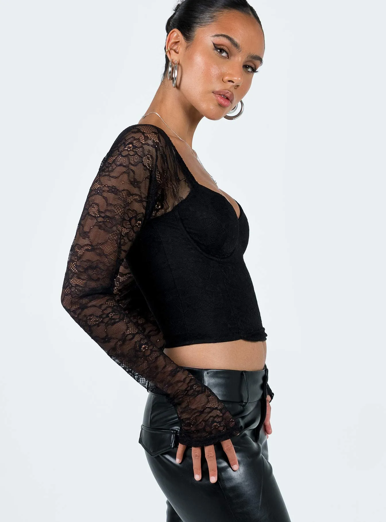 Purnell Long Sleeve Lace Top Black