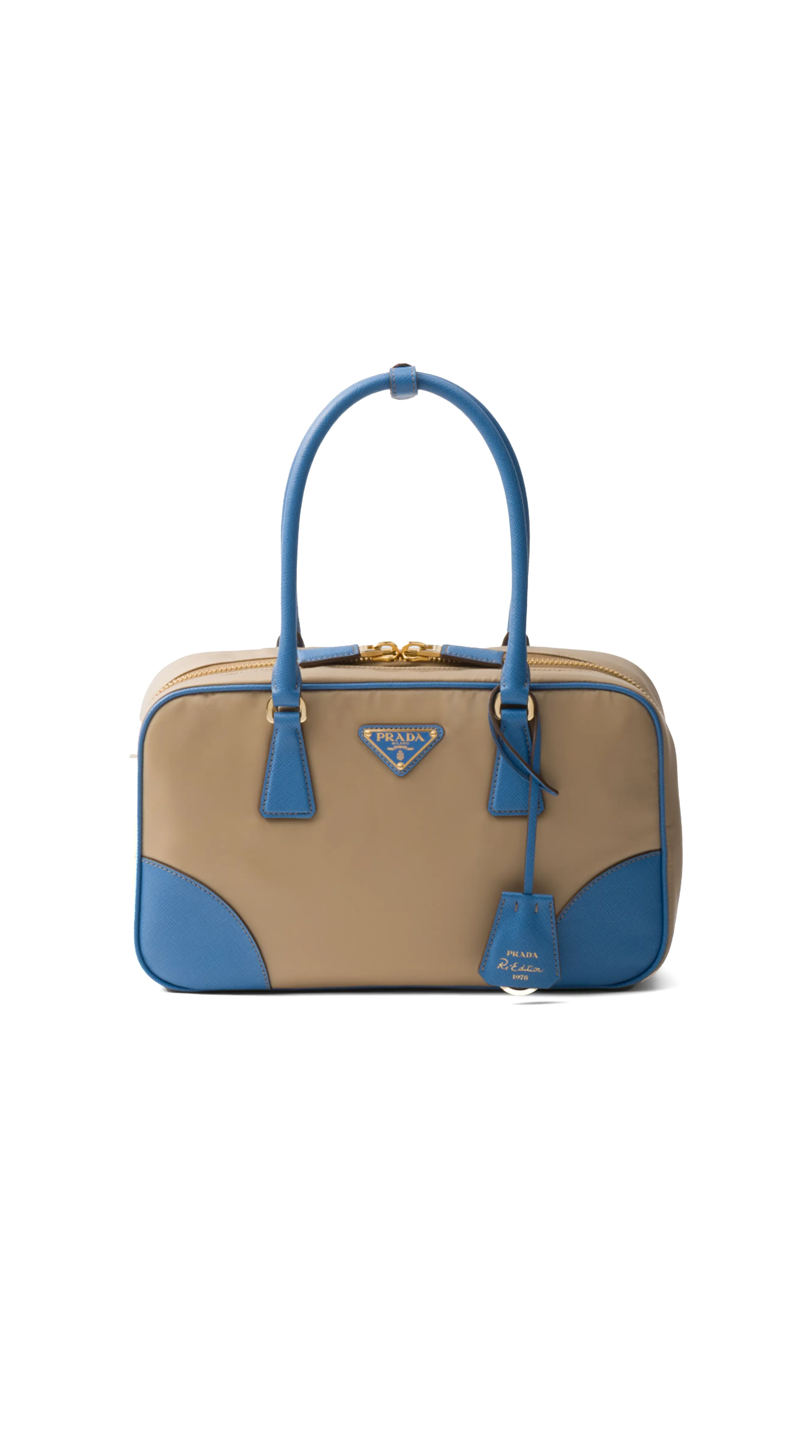 Re-Edition 1978 Medium Re-Nylon and Saffiano Leather Two-Handle Bag - Camel/Wave