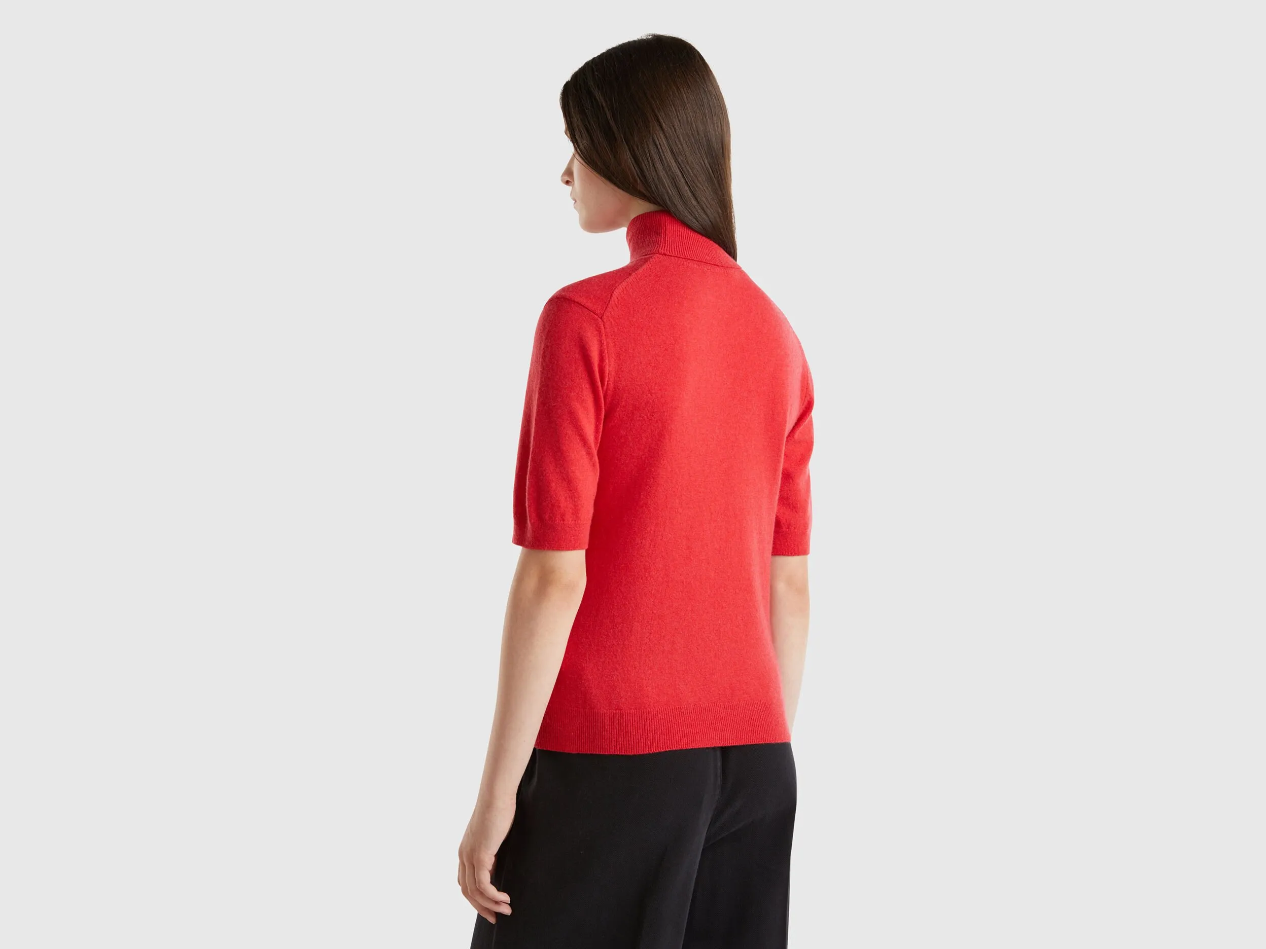 Red short sleeve turtleneck in cashmere blend - Red | Benetton