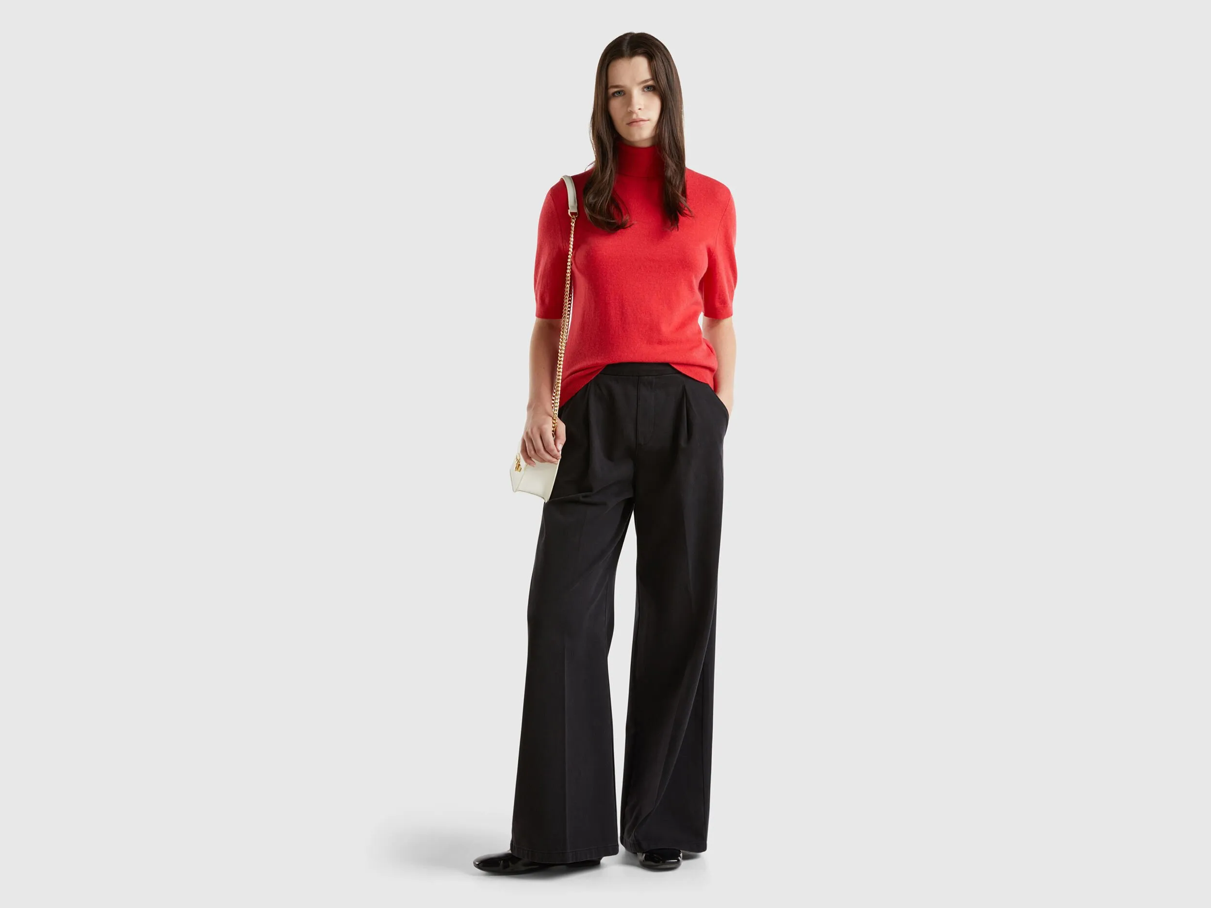 Red short sleeve turtleneck in cashmere blend - Red | Benetton