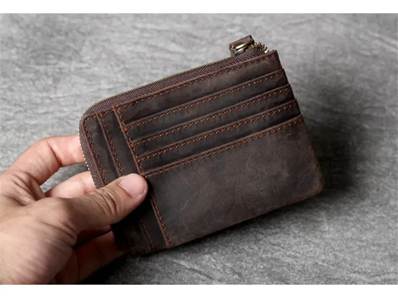 Retro Genuine Cowhide Leather Multi-card Holder Wallet for Men and Women