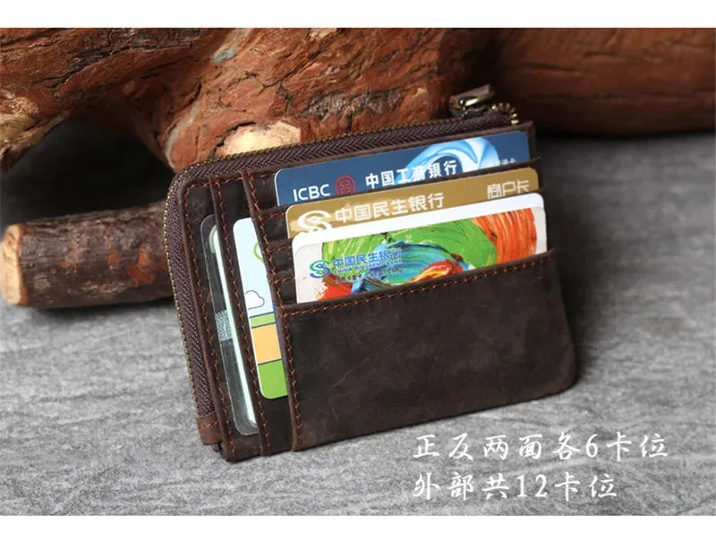 Retro Genuine Cowhide Leather Multi-card Holder Wallet for Men and Women