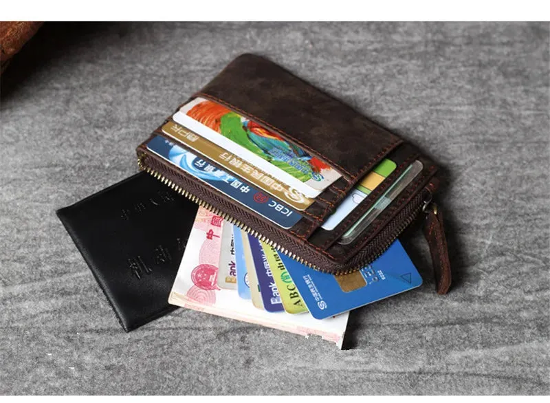 Retro Genuine Cowhide Leather Multi-card Holder Wallet for Men and Women