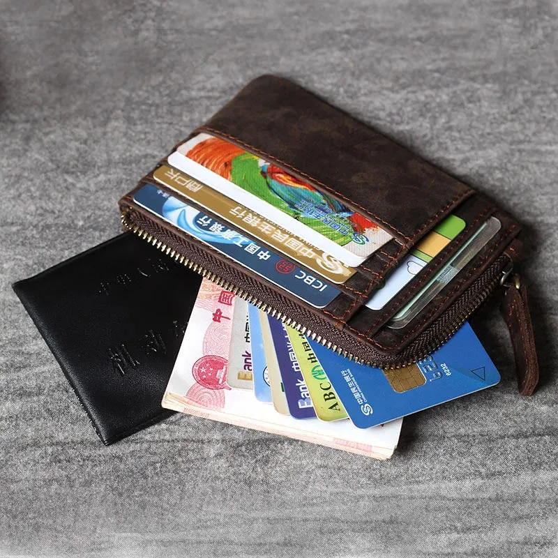 Retro Genuine Cowhide Leather Multi-card Holder Wallet for Men and Women