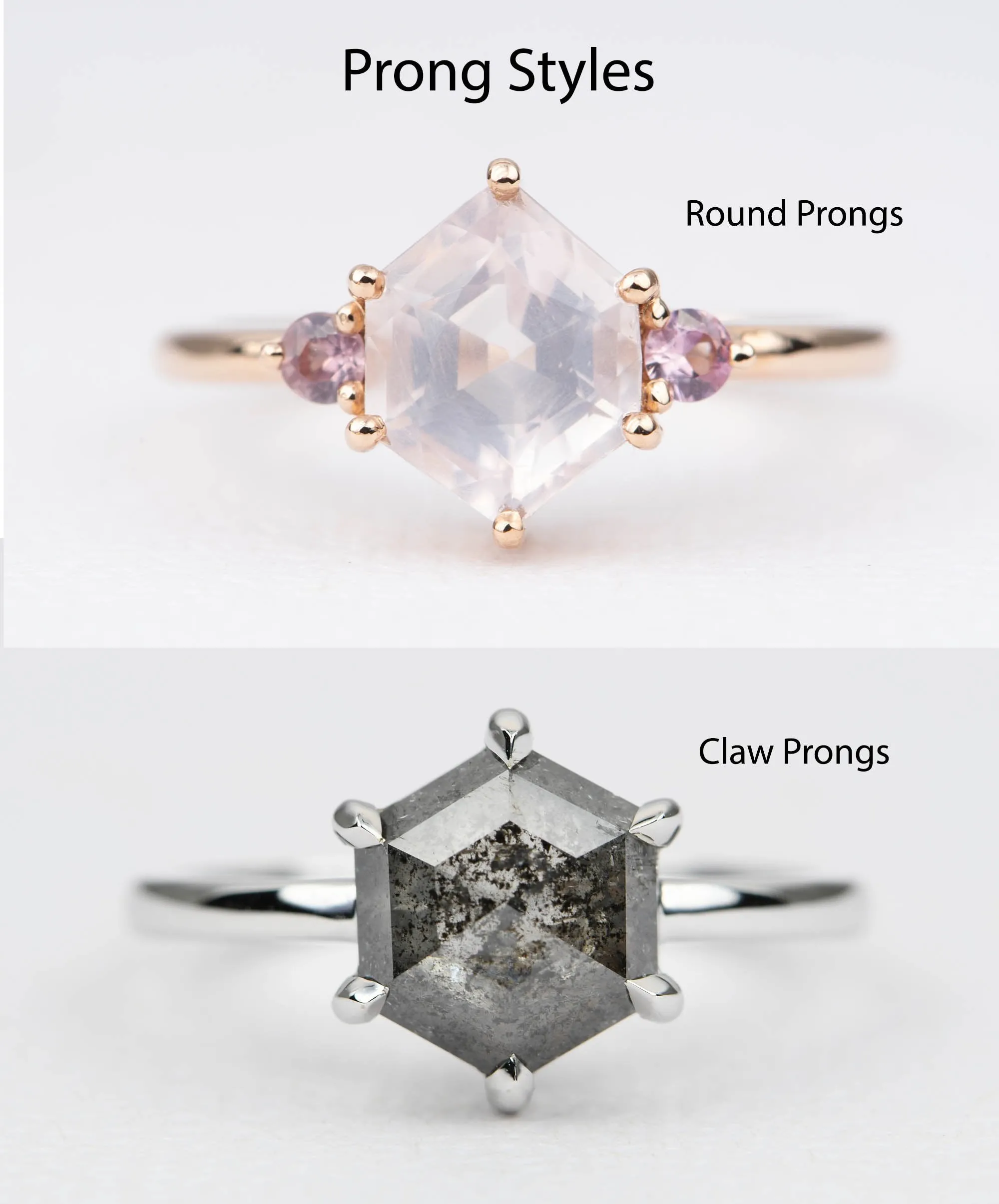 Ring Style - Prong Setting with Trio Side Stones for Regular Cut or Rose Cut Center Stone AD1752C