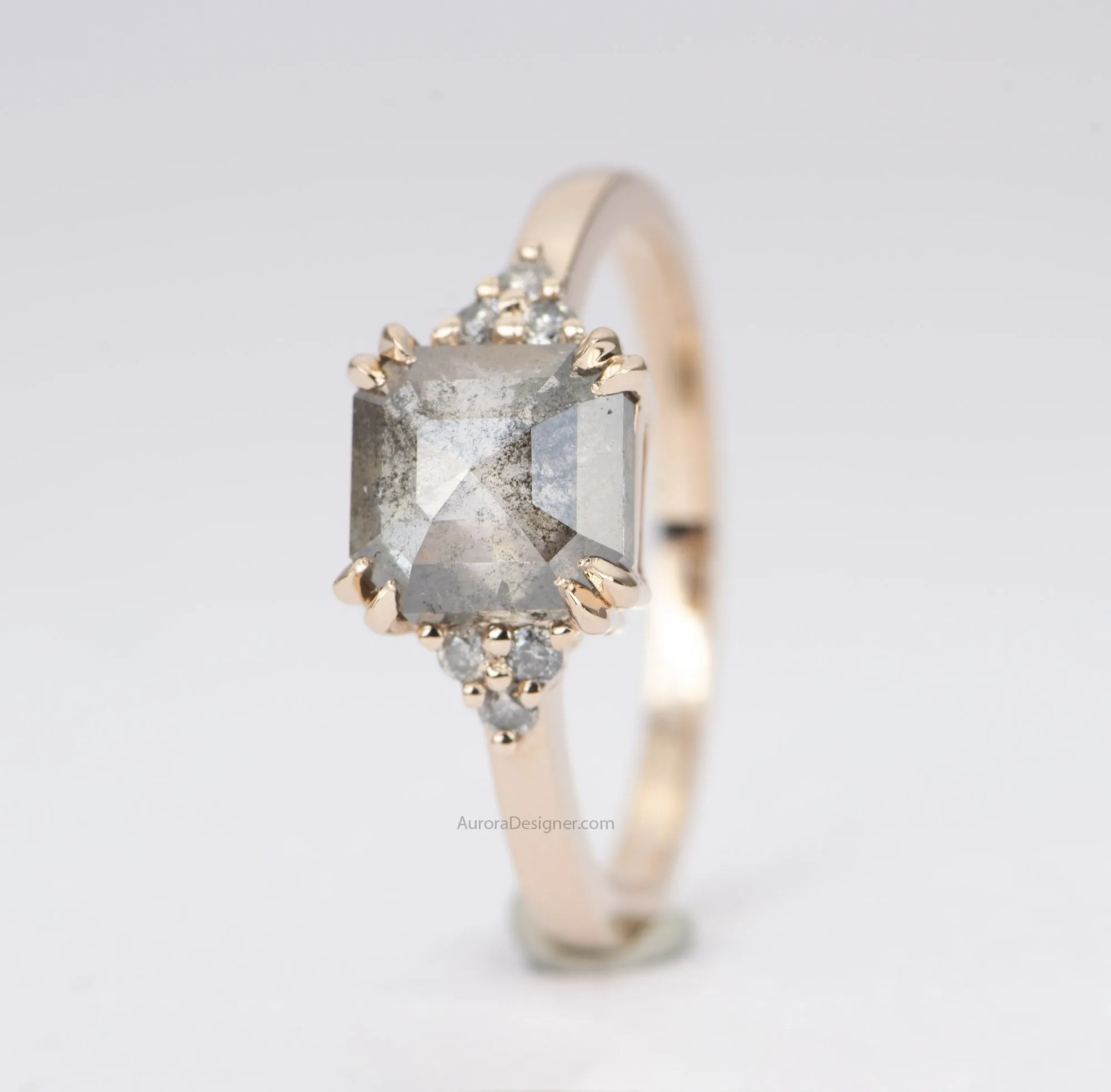 Ring Style - Prong Setting with Trio Side Stones for Regular Cut or Rose Cut Center Stone AD1752C