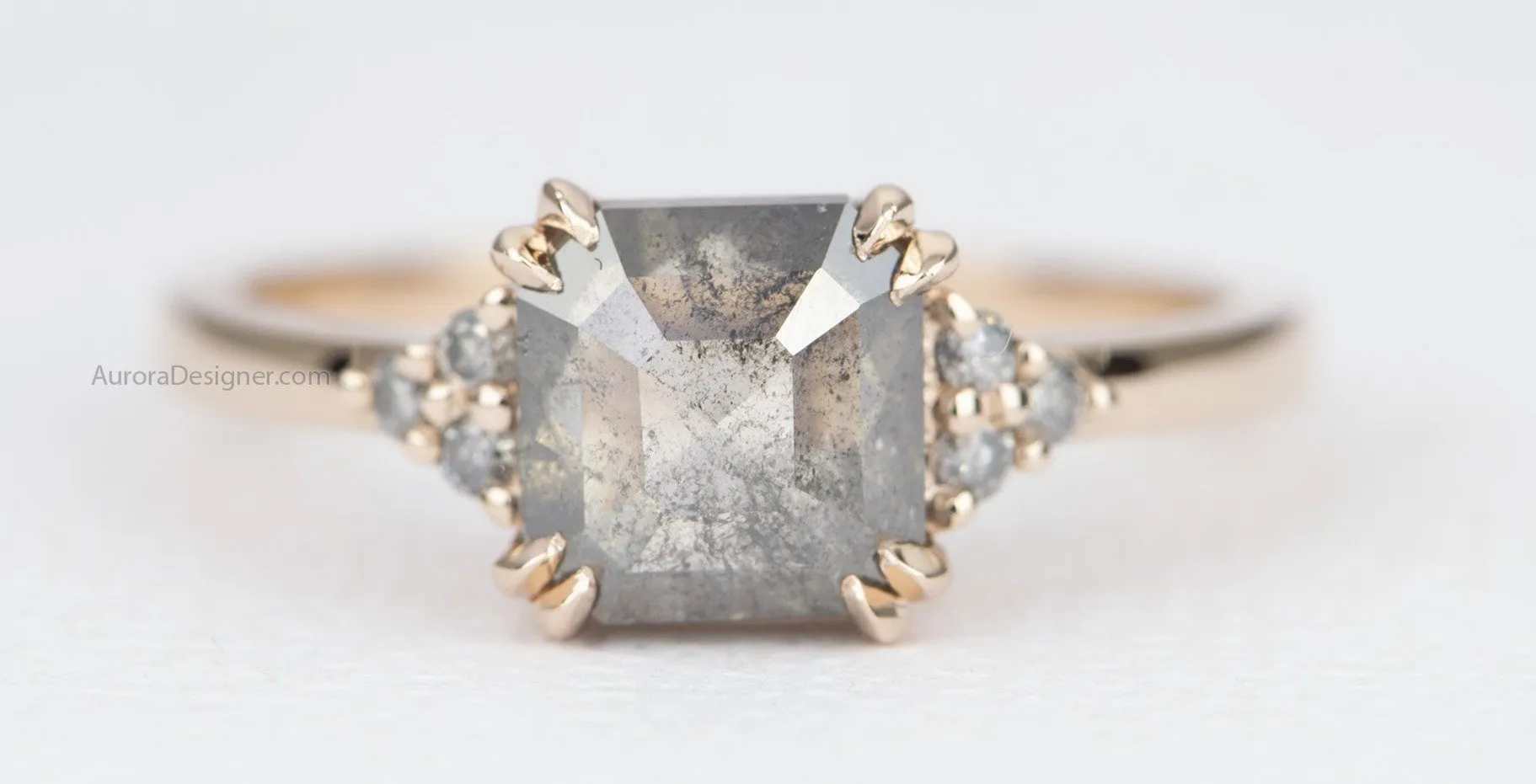 Ring Style - Prong Setting with Trio Side Stones for Regular Cut or Rose Cut Center Stone AD1752C