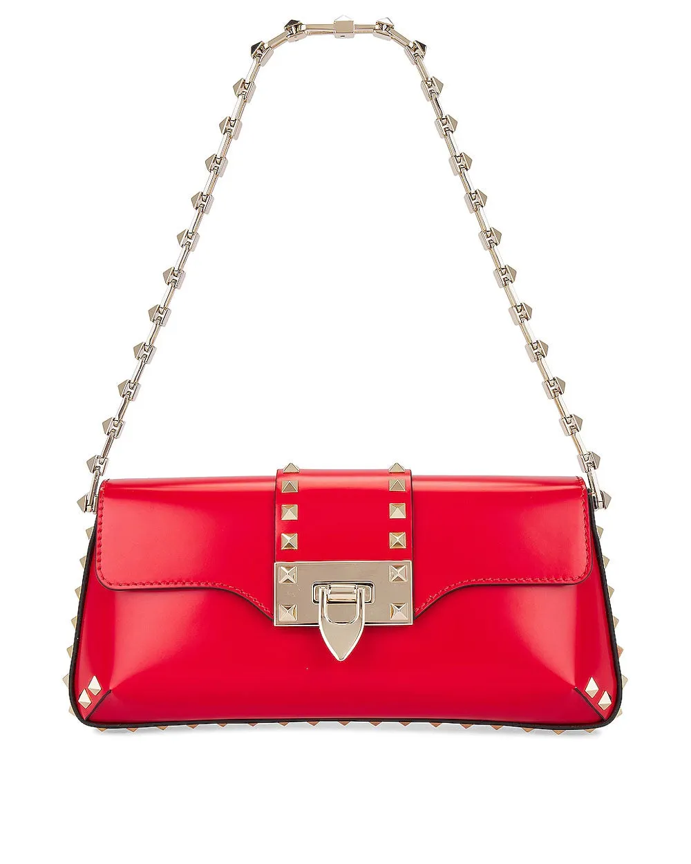 Rockstud Brushed Calfskin Shoulder Bag in Rouge Pur