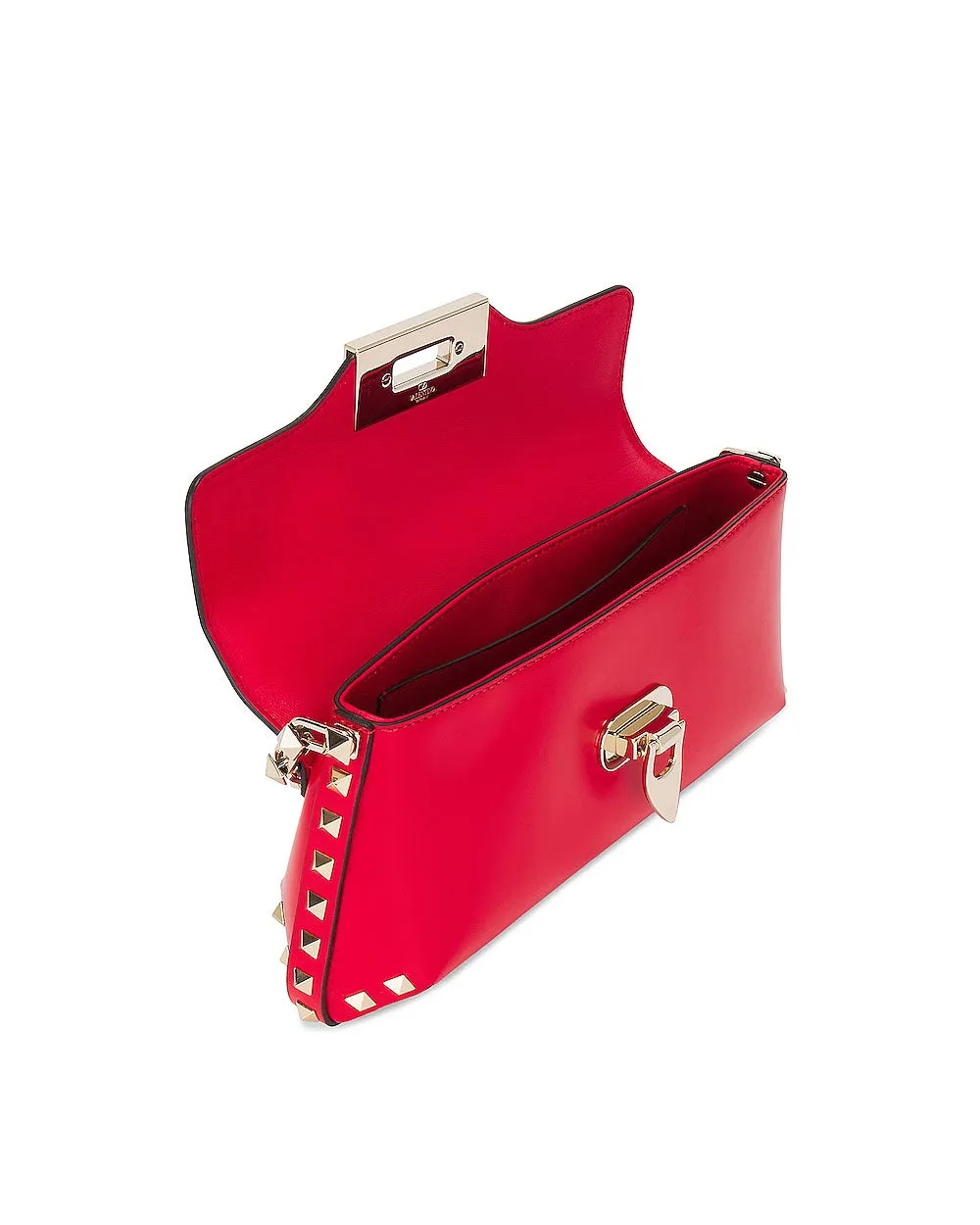 Rockstud Brushed Calfskin Shoulder Bag in Rouge Pur