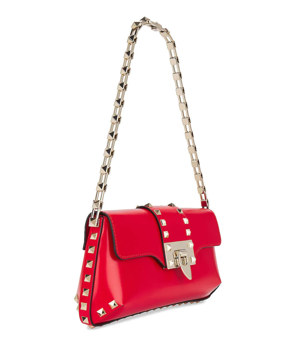 Rockstud Brushed Calfskin Shoulder Bag in Rouge Pur