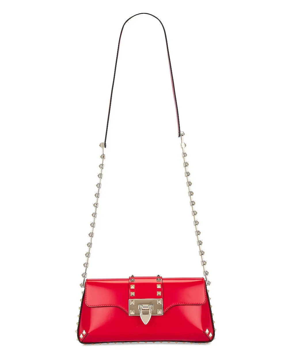 Rockstud Brushed Calfskin Shoulder Bag in Rouge Pur