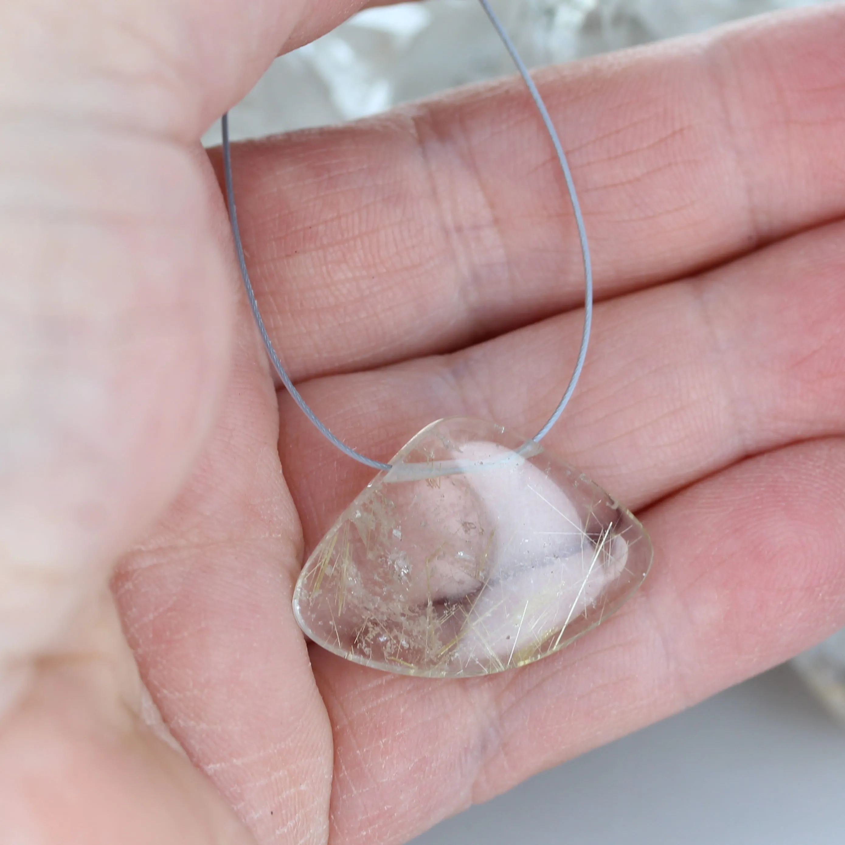 Rutilated Quartz 25x18mm Fan Pendant Component