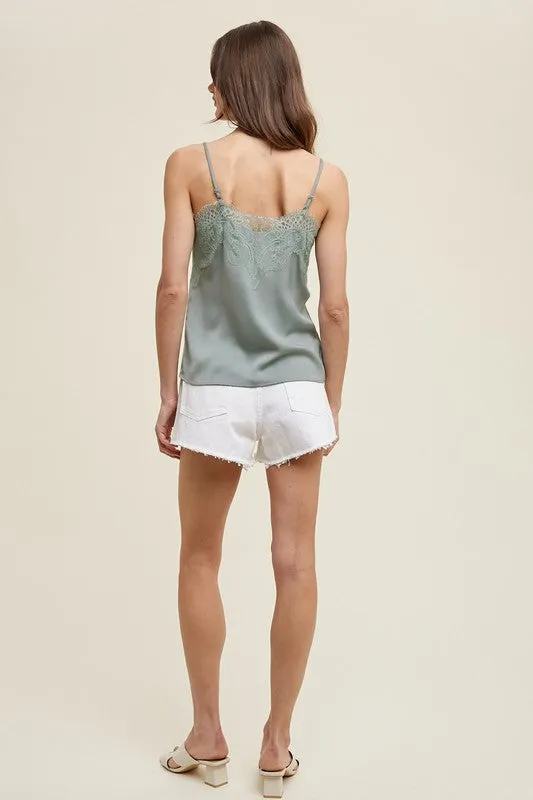 Satin Cami w/ Lace Trim Detail