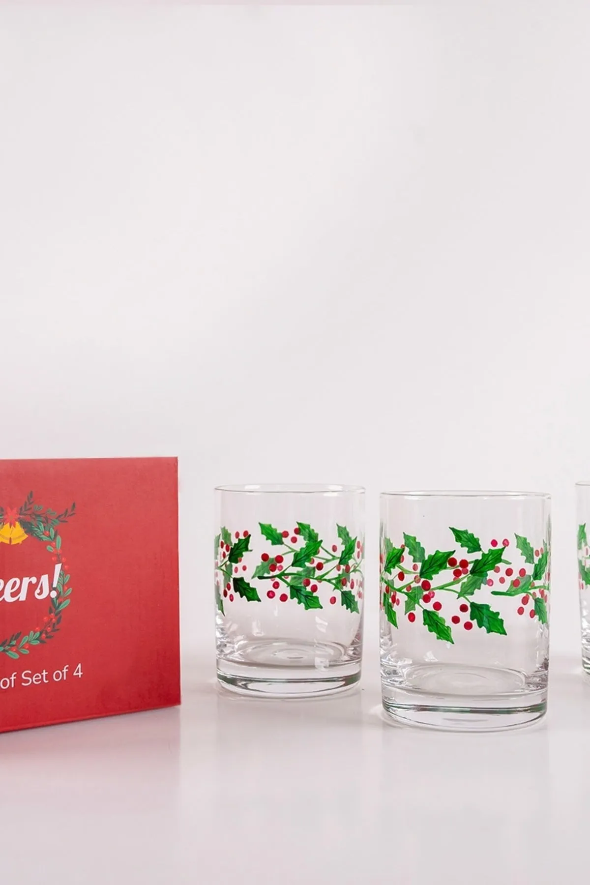 Set Of 4 Christmas Holly DOF Glasses