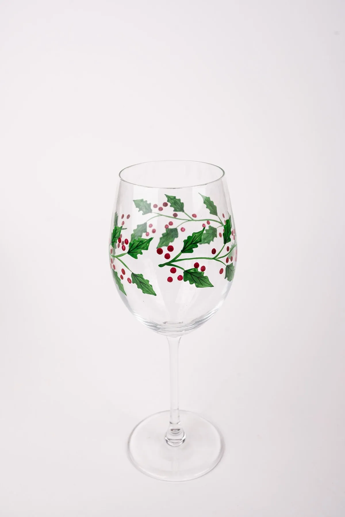 Set of 4 Christmas Holly Wine Glasses