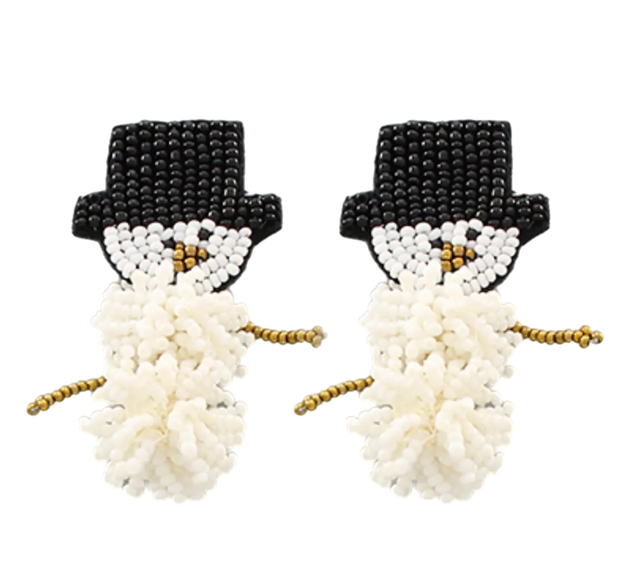 Snowman Hat Beaded Earrings, White Black