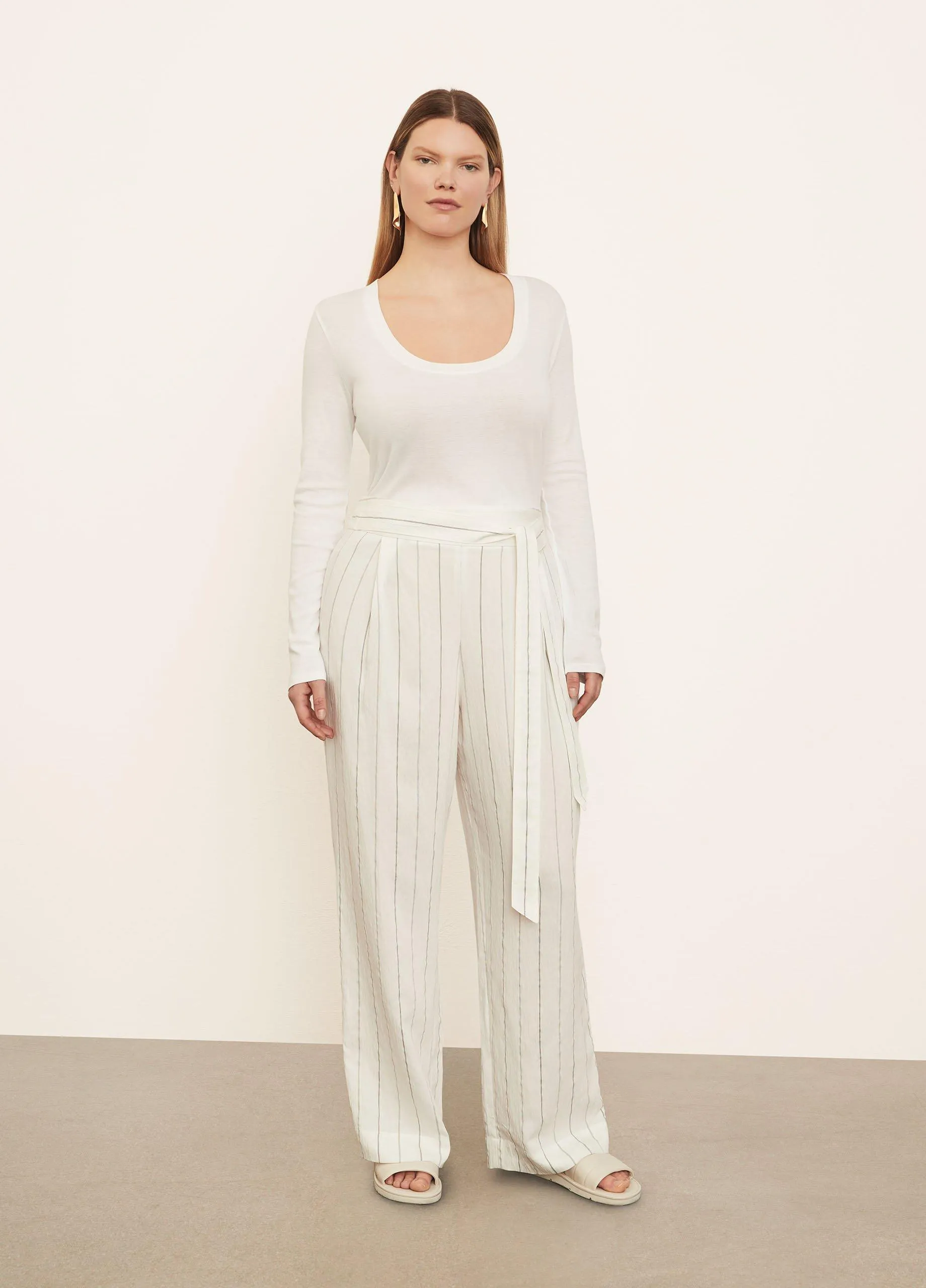 Soft Stripe Belted Pull-On Pant