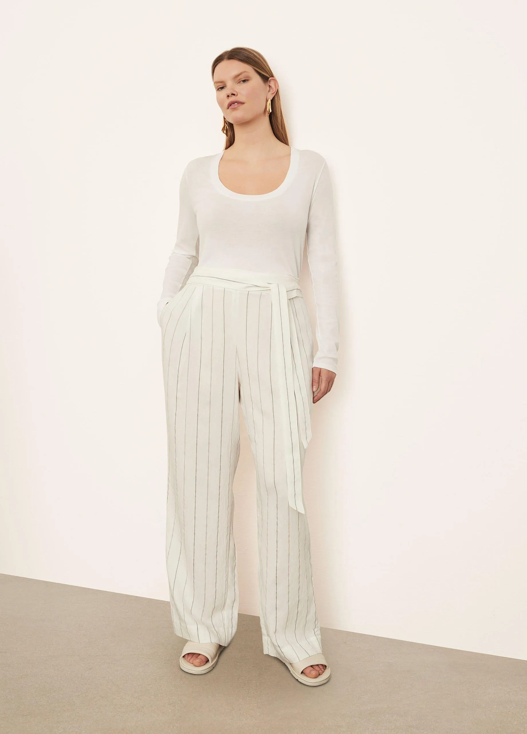 Soft Stripe Belted Pull-On Pant