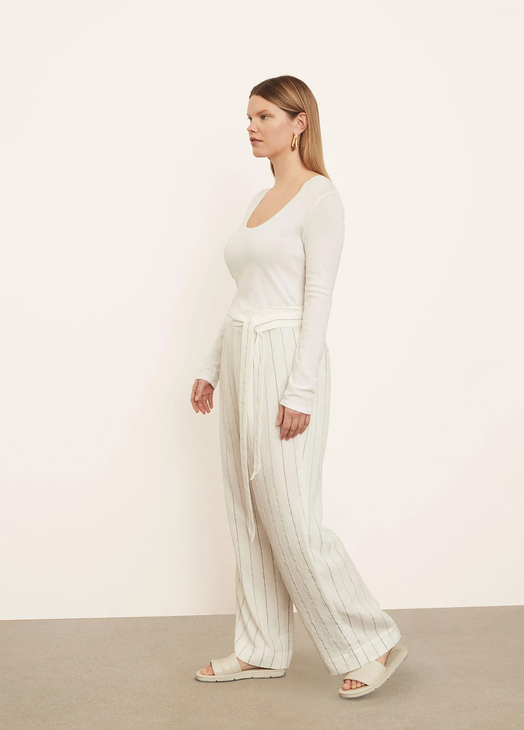 Soft Stripe Belted Pull-On Pant