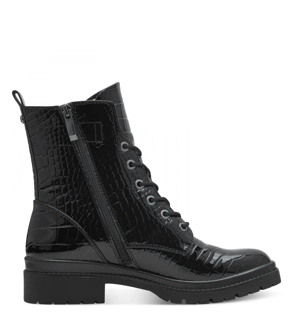 Tamaris Army Boot in Black Croco 1-25236