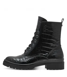 Tamaris Army Boot in Black Croco 1-25236