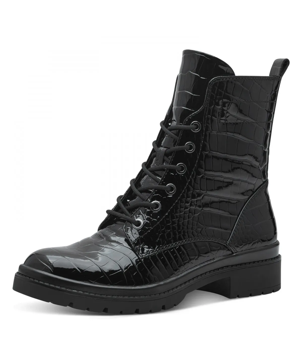 Tamaris Army Boot in Black Croco 1-25236