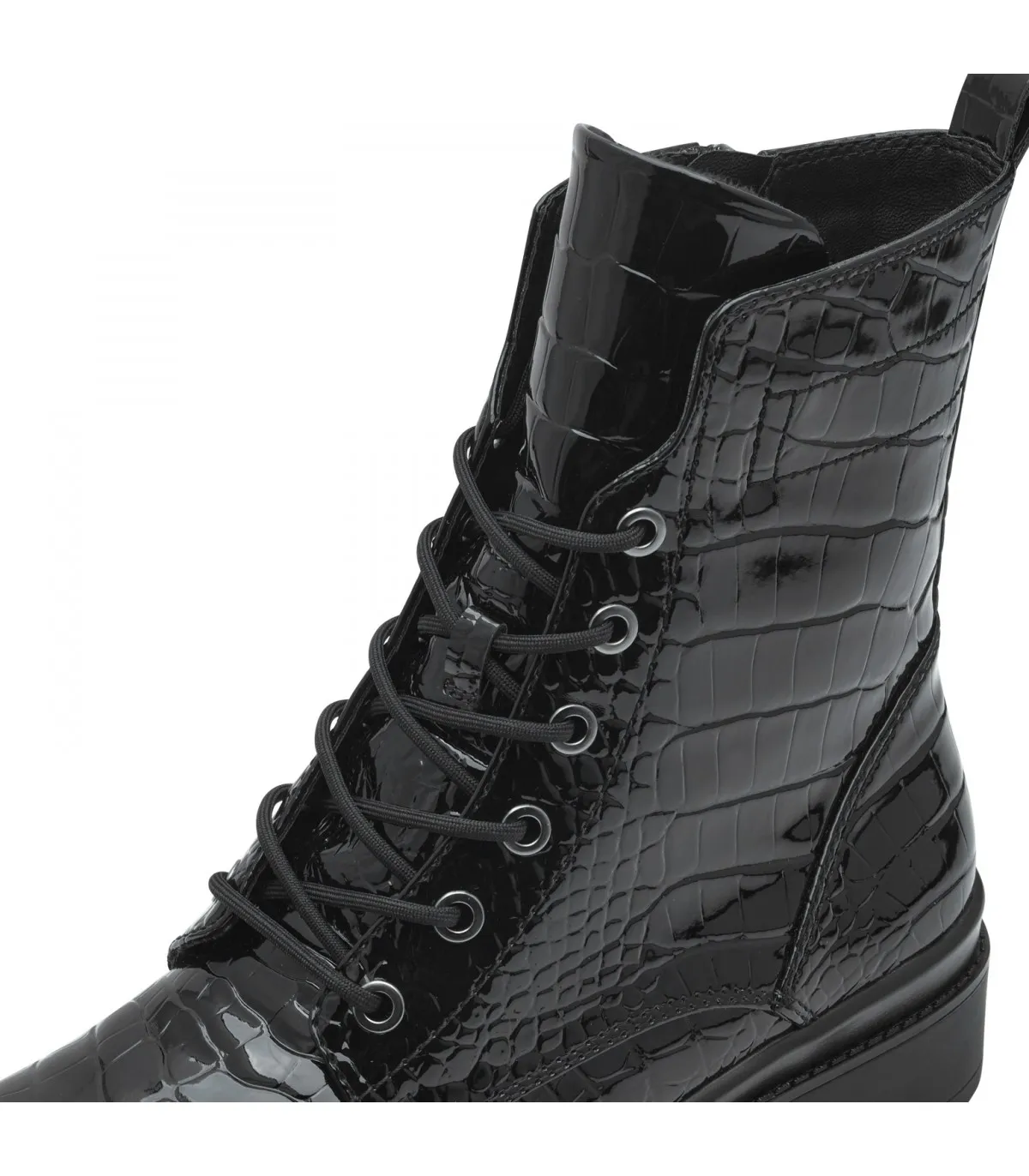 Tamaris Army Boot in Black Croco 1-25236