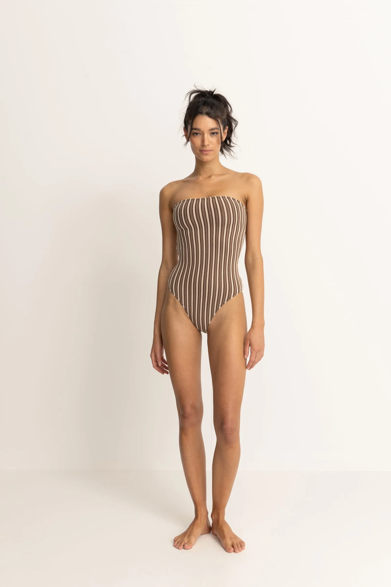 Terry Sands Stripe Strapless One Piece Cocoa