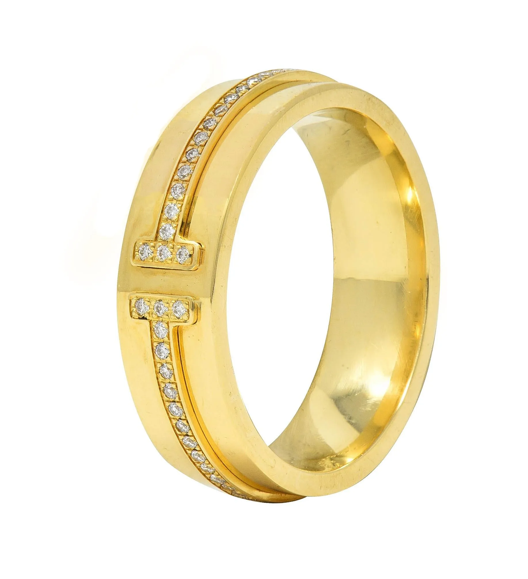 Tiffany & Co. Contemporary Diamond 18 Karat Yellow Gold T Collection Wide Band Ring