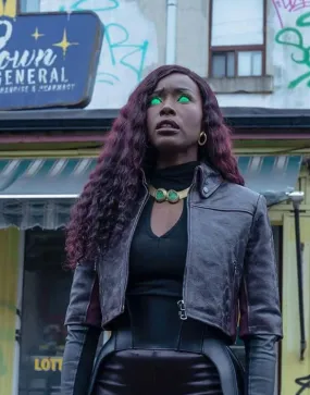 Titans S03 Anna Diop Black Leather Jacket | Kory Anders Cropped Jacket