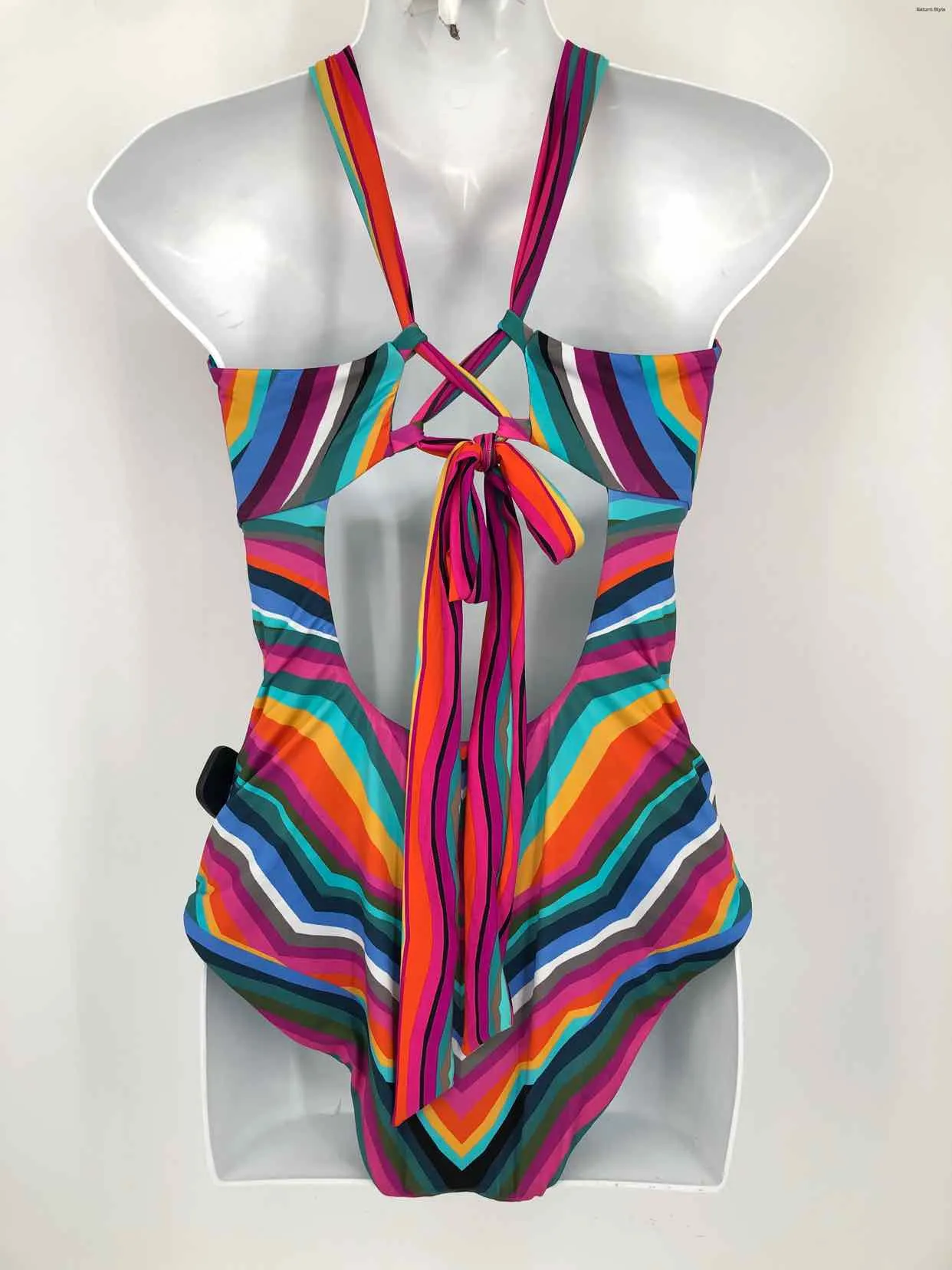 TRINA TURK Purple Blue Multi Size 8  (M) Stripe Halter Swimsuit