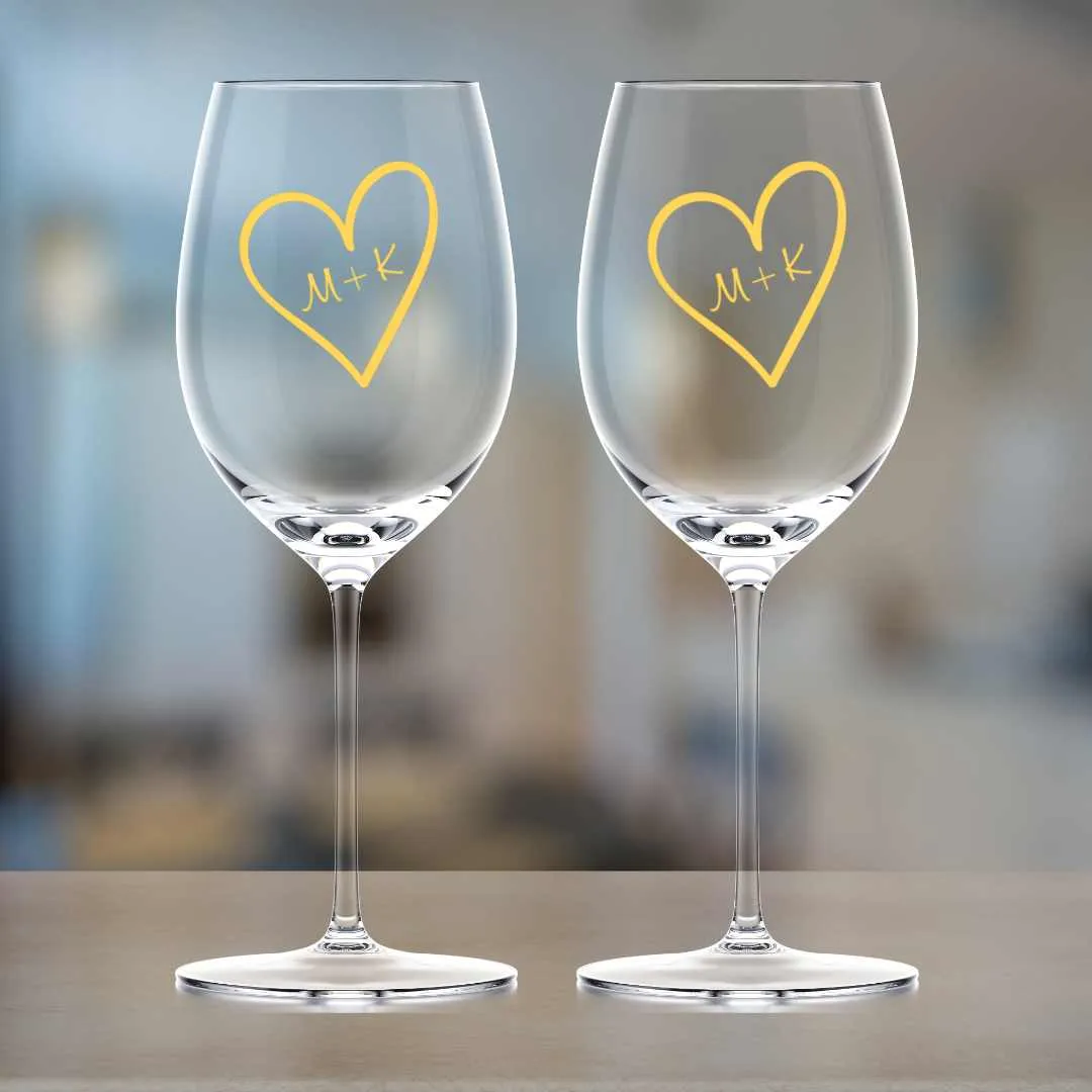 Unique Anniversary Gifts for Couples Personalized Wine Glasses Set Of 2 - Hearts