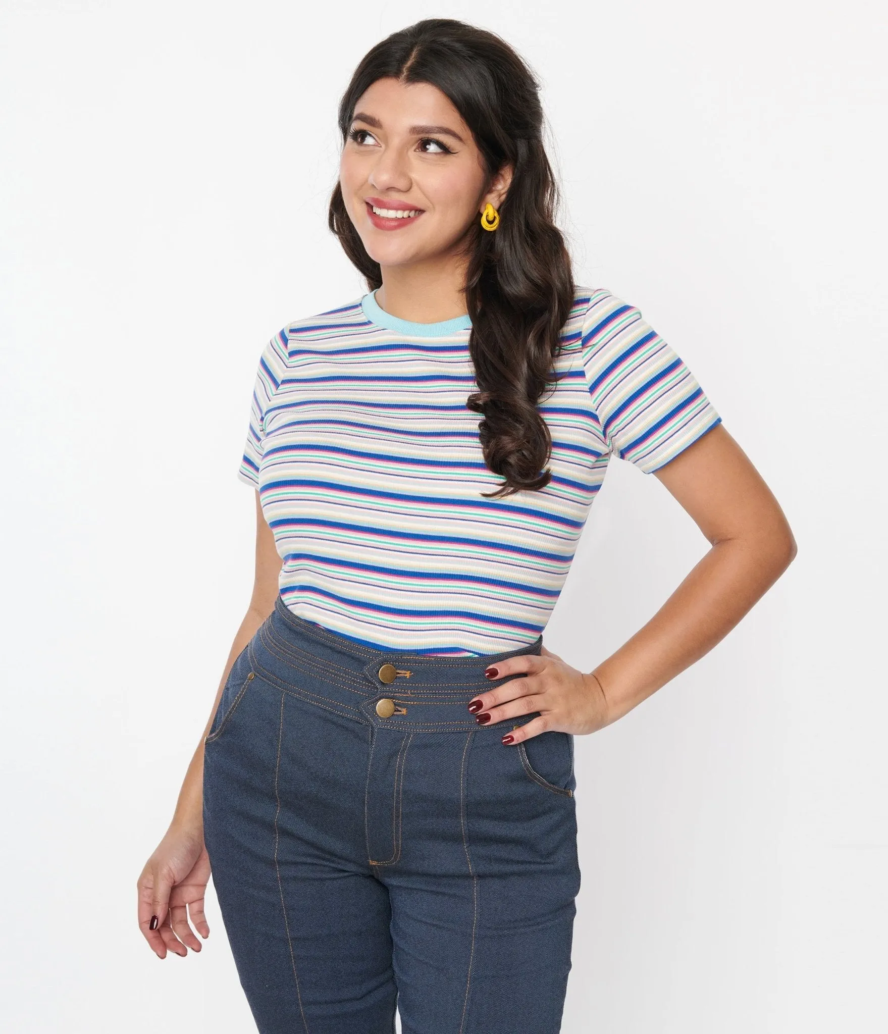 Unique Vintage Blue Stripe Back To Basics Top