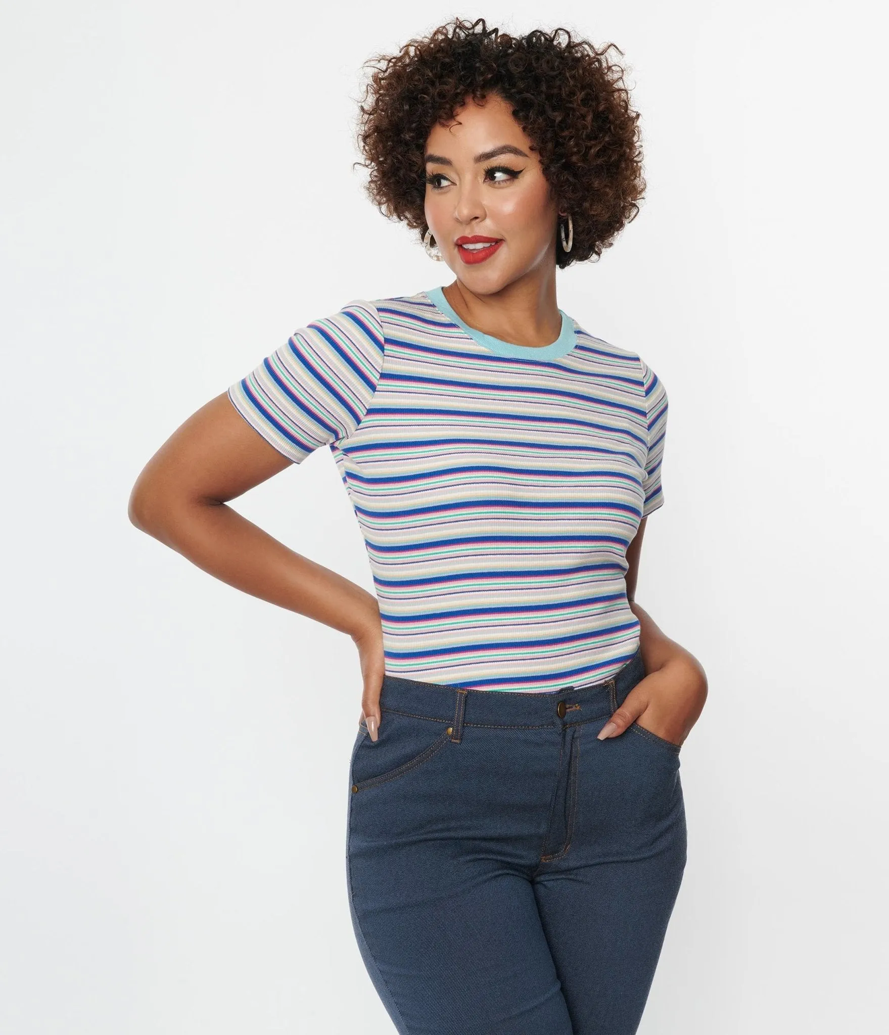 Unique Vintage Blue Stripe Back To Basics Top