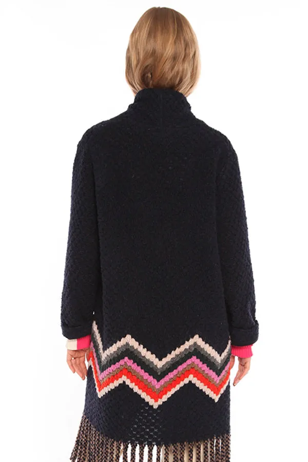 Vilagallo SANDRA SIENA ZIZGZAG FRINGED COAT